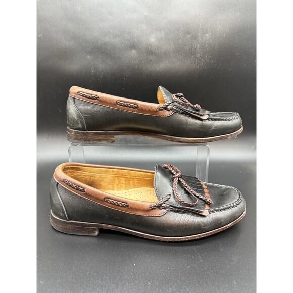VTG Allen Edmonds Men Black Brown Leather Woodstock Loafers Sz 11 E Quiet Luxury